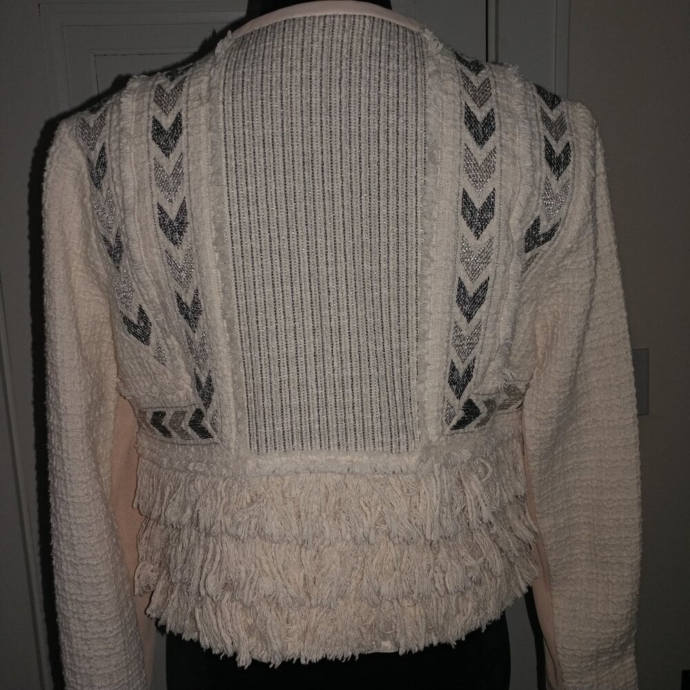 Rebecca Taylor: Light Pink Embroidered Fringe Twill Jacket - Women's Size 12 - Picture 3 of 7